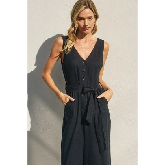 Heaven Sent Button Down Sash Belt Jumpsuit