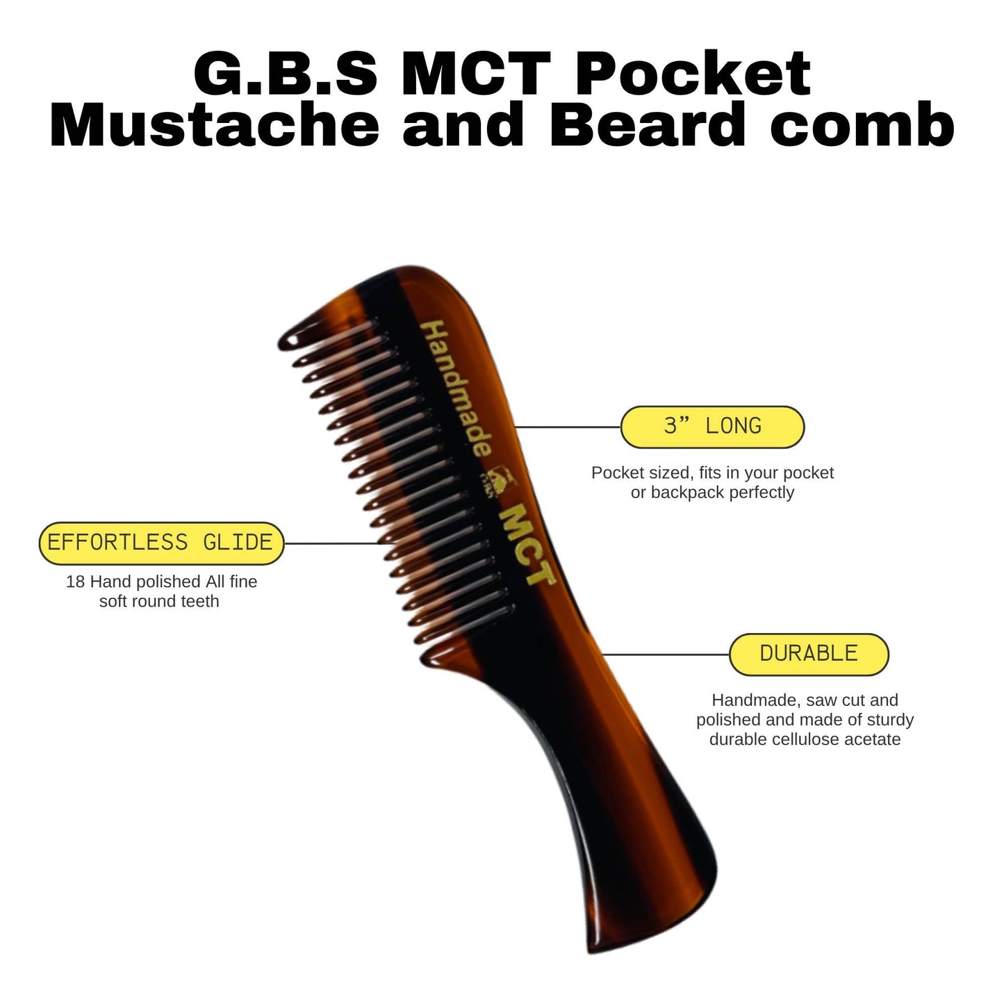 G.B.S MCT Moustache Comb Fine Toothed 3"