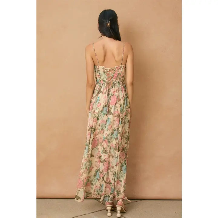 Gilded Ballroom Corset Flowy Maxi Dress