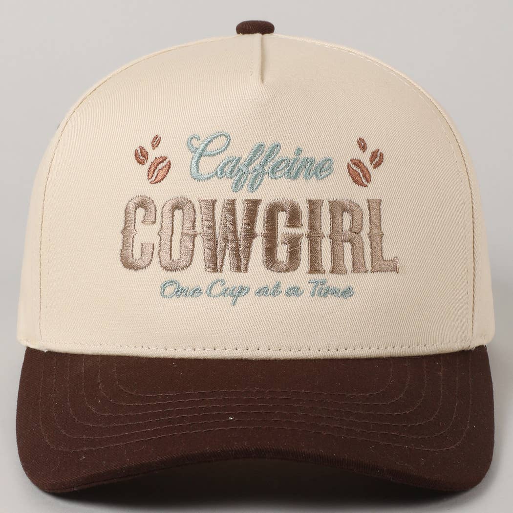 Caffeine Cowgirl One Cup At A Time Lettering Embroidery Cap