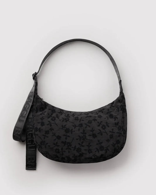 Medium Nylon Crescent Bag - Charcoal Ditsy Floral