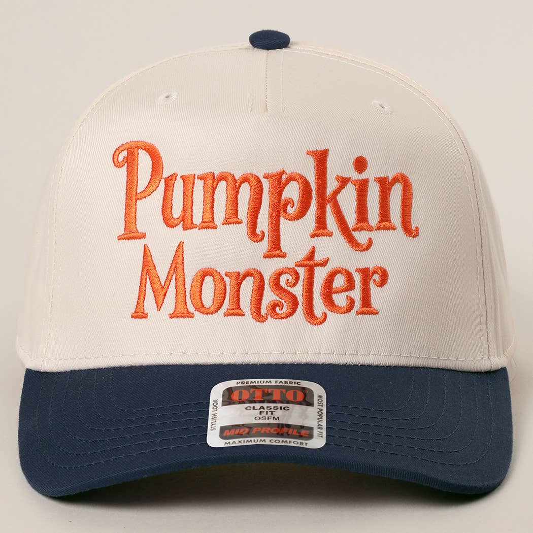 Pumpkin Monster Typography Embroidery Trucker Hat