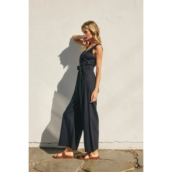 Heaven Sent Button Down Sash Belt Jumpsuit