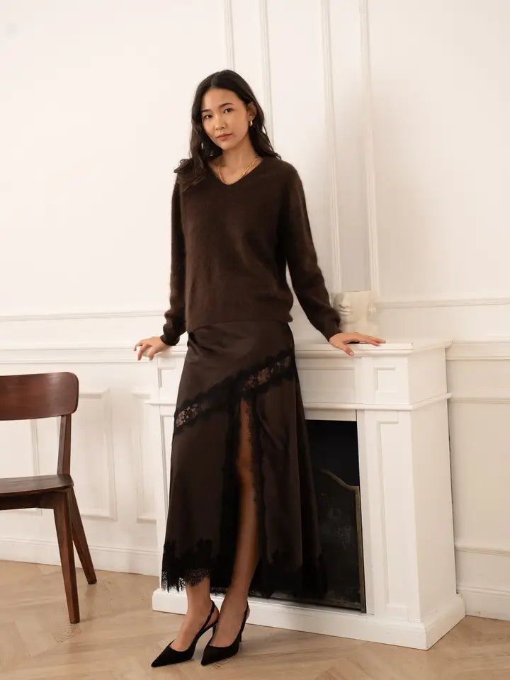 Asymmetrical Satin Lace Skirt