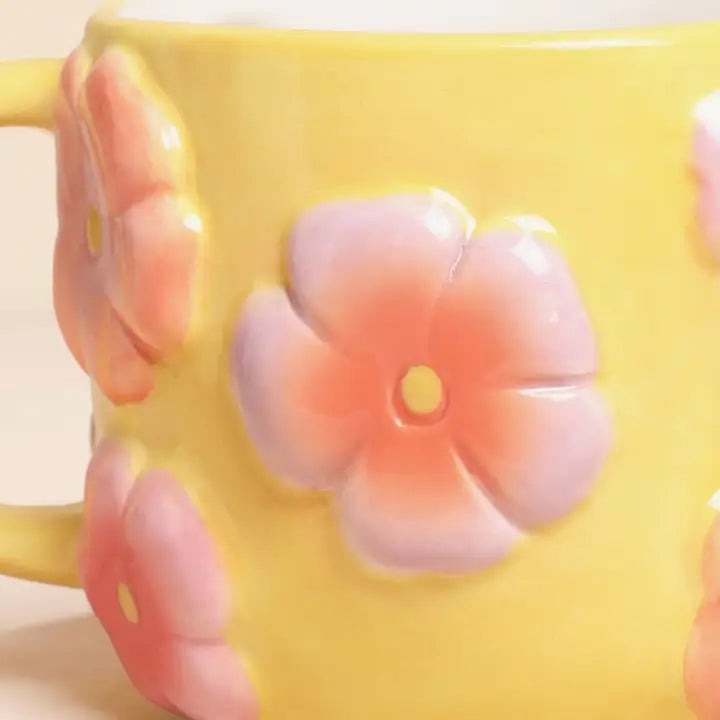 Retro Floral Yellow and Pink Ceramic Mug