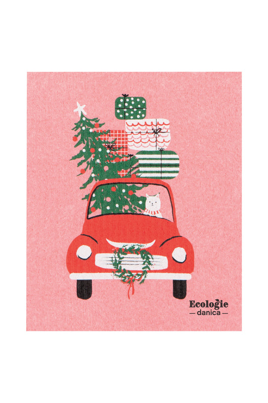 Winter Wheels Cat Swedish Dish Cloth