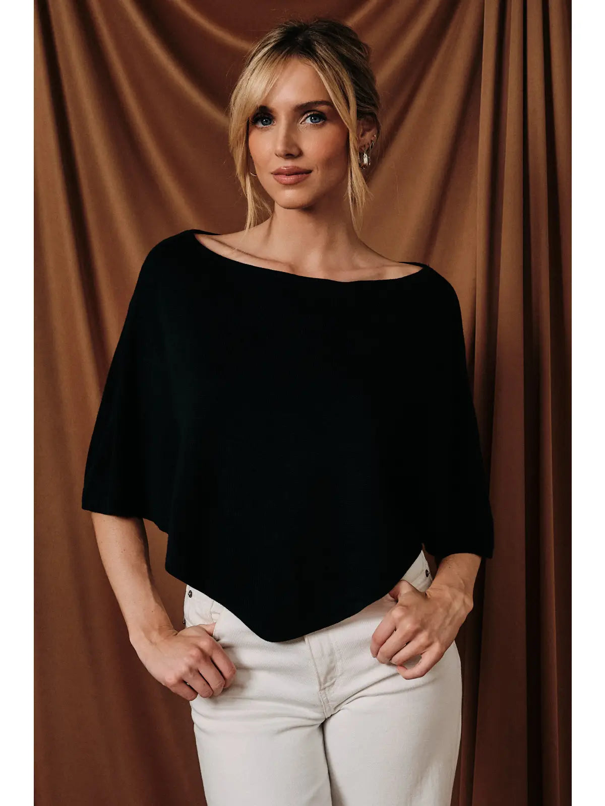 Slouchy Neck Line Poncho Knit Top