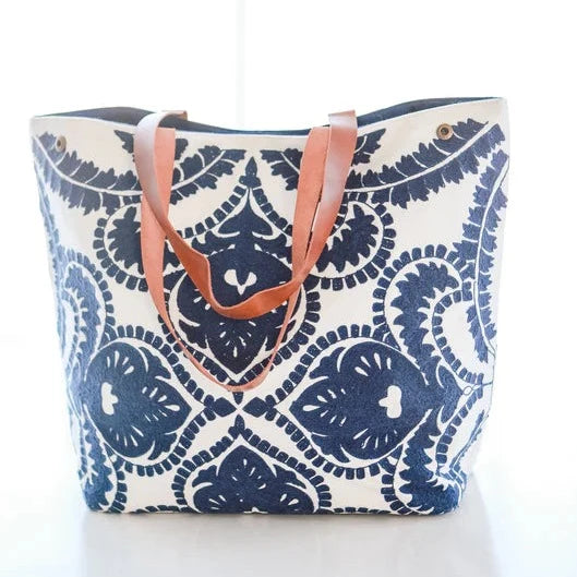 Embroidered Navy Tote