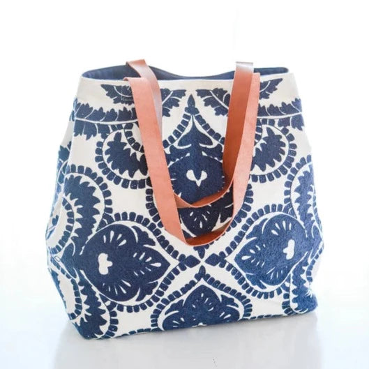Embroidered Navy Tote