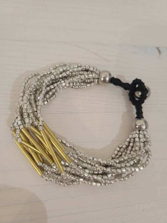 Anjuna Bracelet -Silver beads golden tube