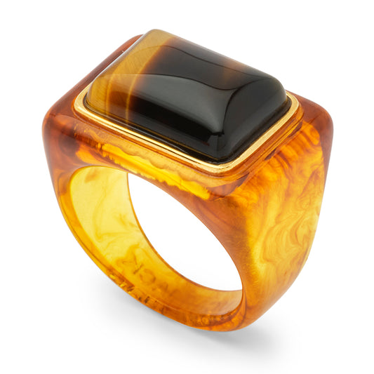 Tortoise Shell Square Resin Ring Tiger Eye