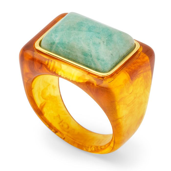 Tortoise Shell Square Resin Ring Amazonite