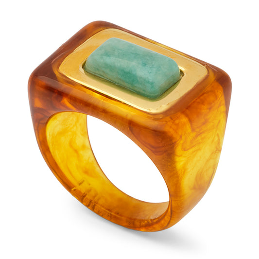 Tortoise Shell Square Resin Ring Amazonite