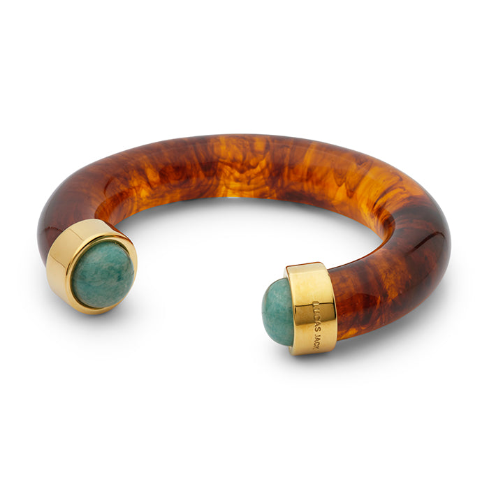 Large Tortoise Shell Resin Bracelet with Stones