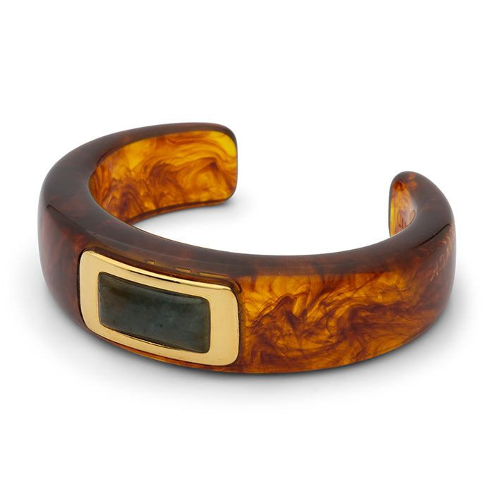 Large Tortoise Shell Resin Bracelet with Stone Inset