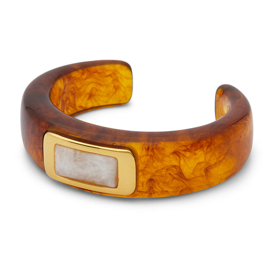 Large Tortoise Shell Resin Bracelet with Stone Inset