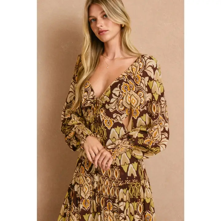 Stone Ember Keyhole Long Sleeve Maxi Dress