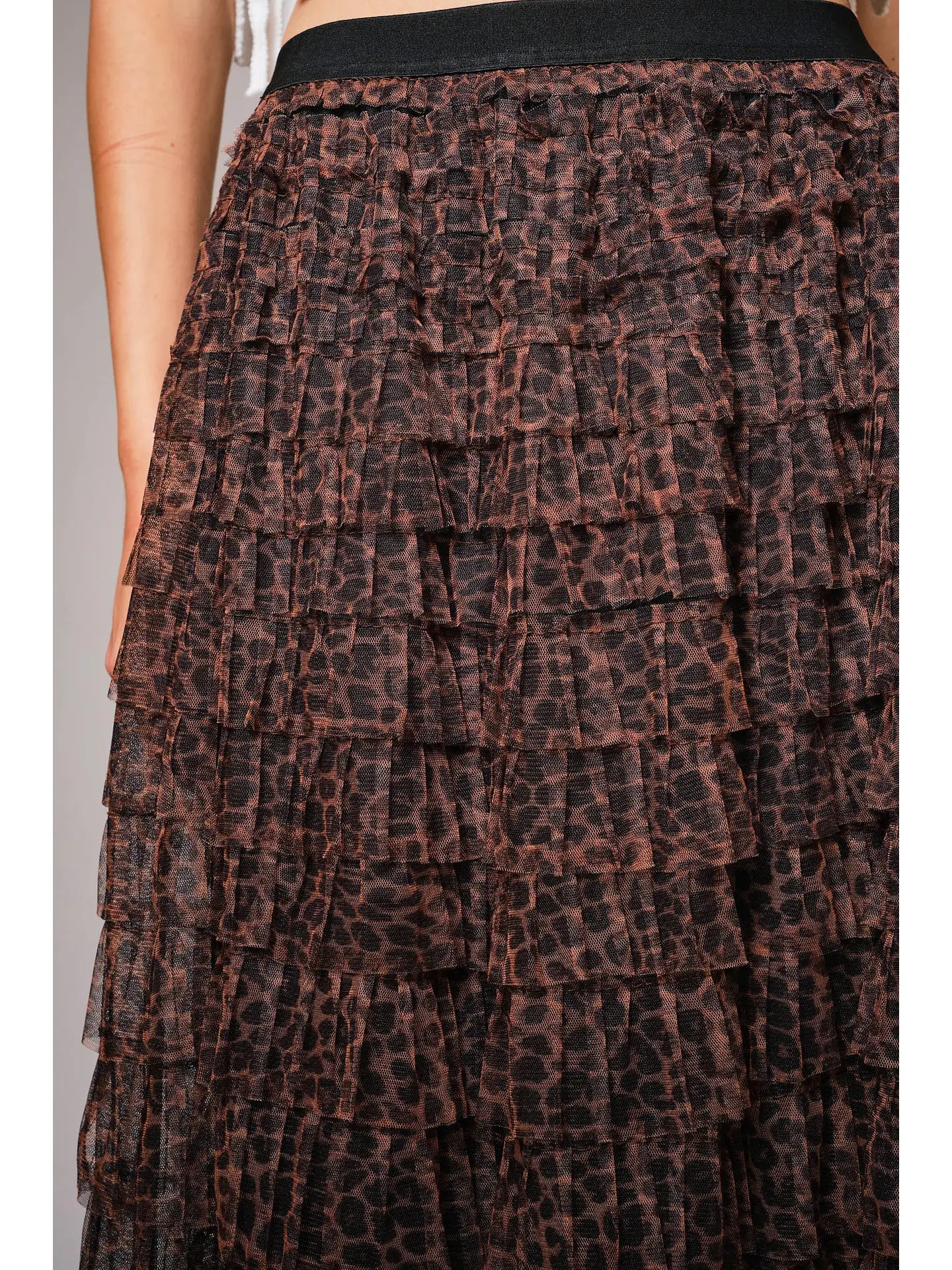 High Waist Elastic Tiered Ruffle A-Line Maxi Skirt