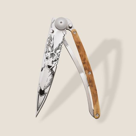 Deejo 37G Serrated Deer Pocket Knife | Juniper Wood