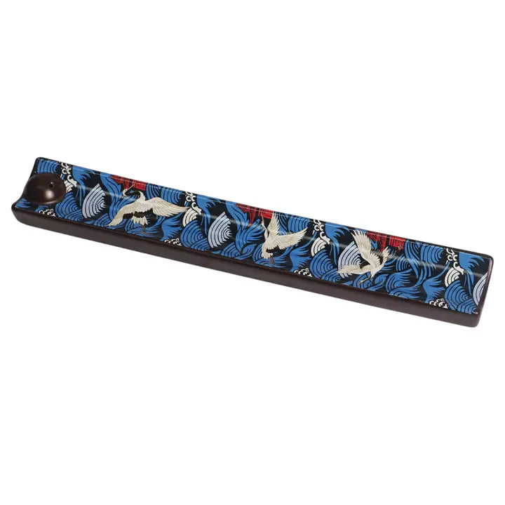 Ceramic Incense Holder 9 Inch L Japanese Crane Waves