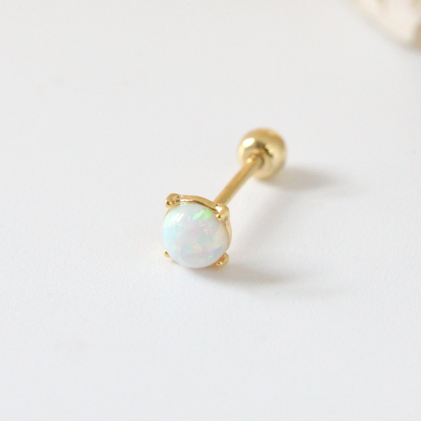 Tiny White Opal Screw Back Earring