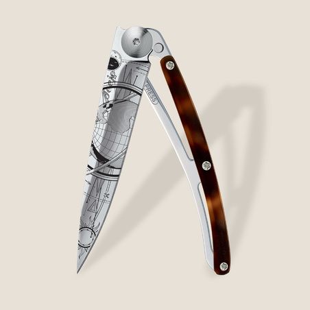 Deejo 37G Globe Trotter Pocket Knife | Amber Turtle