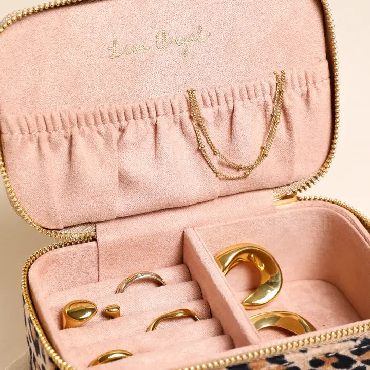 Leopard Print Velvet Rectangular Travel Jewellery Case