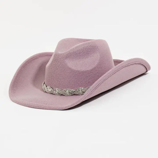 Rhinestone Chain Strap Western Cowboy Hat Lavender