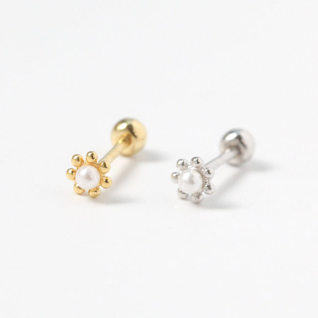 Tiny Pearl Flower Screw Back Earring