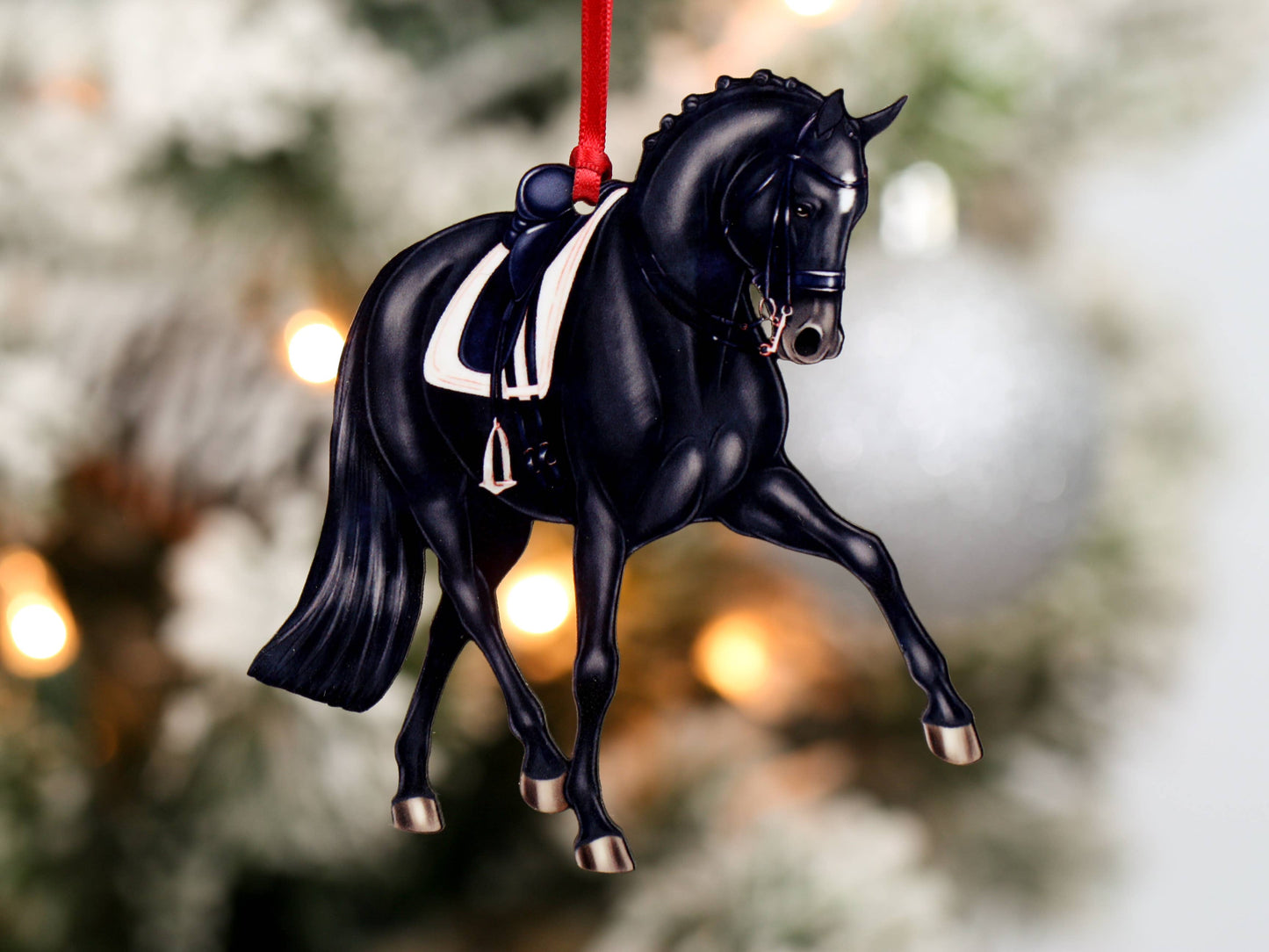 Dressage Horse Christmas Ornament - Black Half Pass Dressage