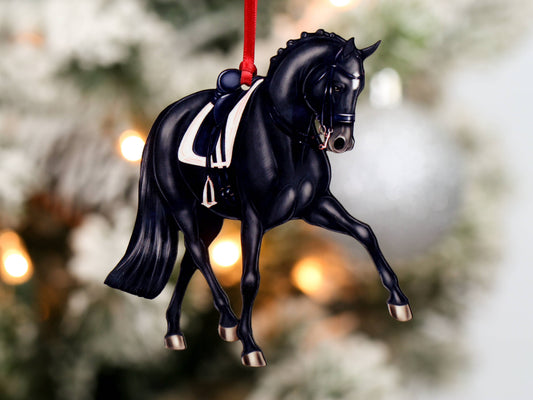 Dressage Horse Christmas Ornament - Black Half Pass Dressage