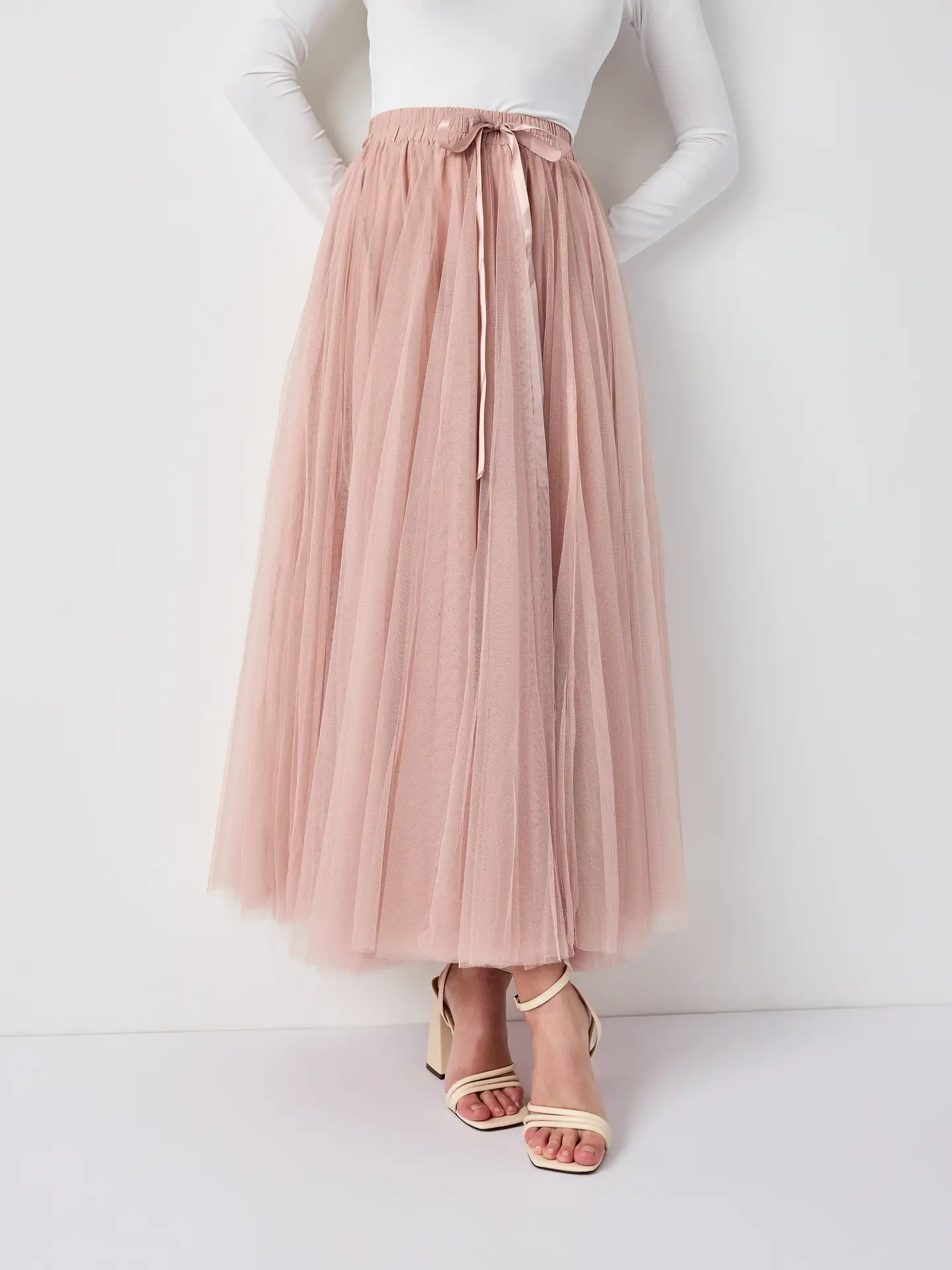 Aria Long Tulle Skirt - Old Rose