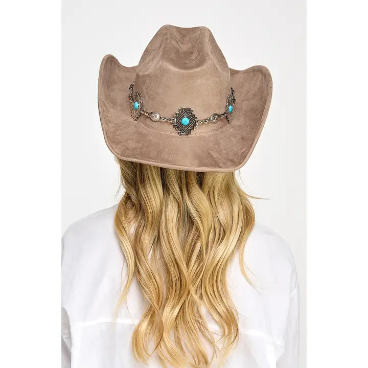 Turquoise Stud Concho Belt Western Cowboy Hat | Tan