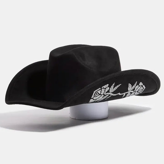 Rhinestone Rose Embroidered Cowboy Hat | Black