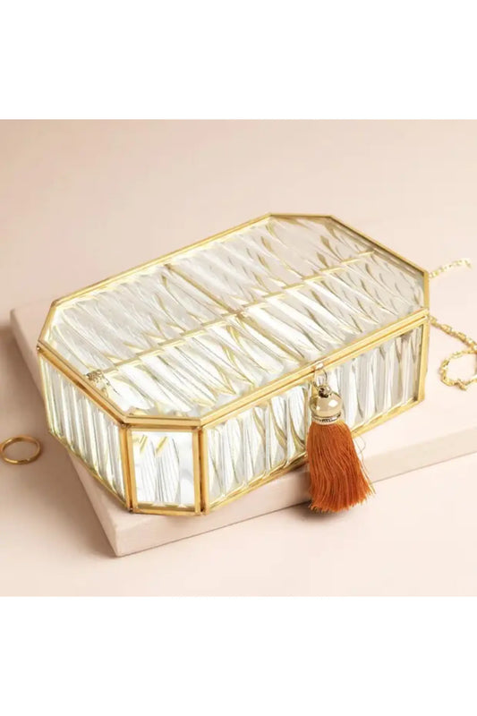 Large Ribbed Glass Jewellery Box