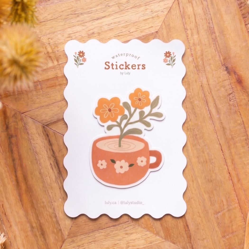 Floral Tea Time | Premium Matte Waterproof Vinyl Sticker
