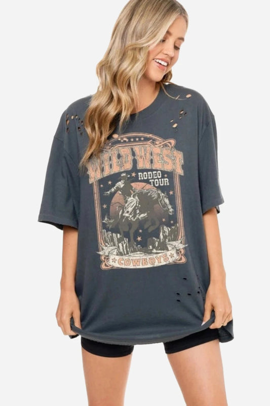 Wild West American Rodeo Distressed Oversized Tee