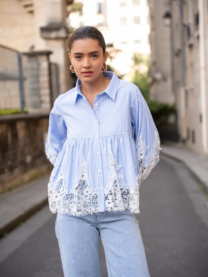Aimie Striped Shirt & Guipure Lace