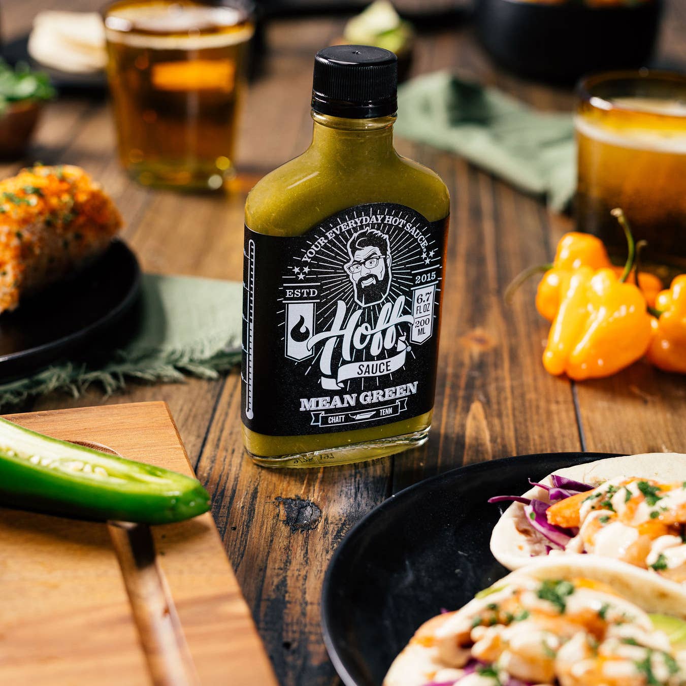 Mean Green | Hoff's Green Jalapeno Hot Sauce | 6.7oz Flask