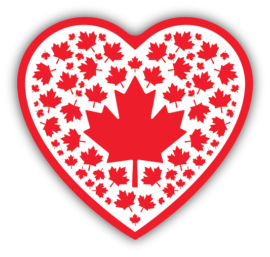 Red And White Maple Leaf Heart Sticker