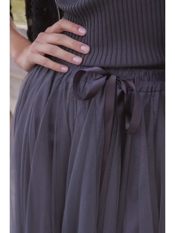 Aria Long Tulle Skirt - Grey