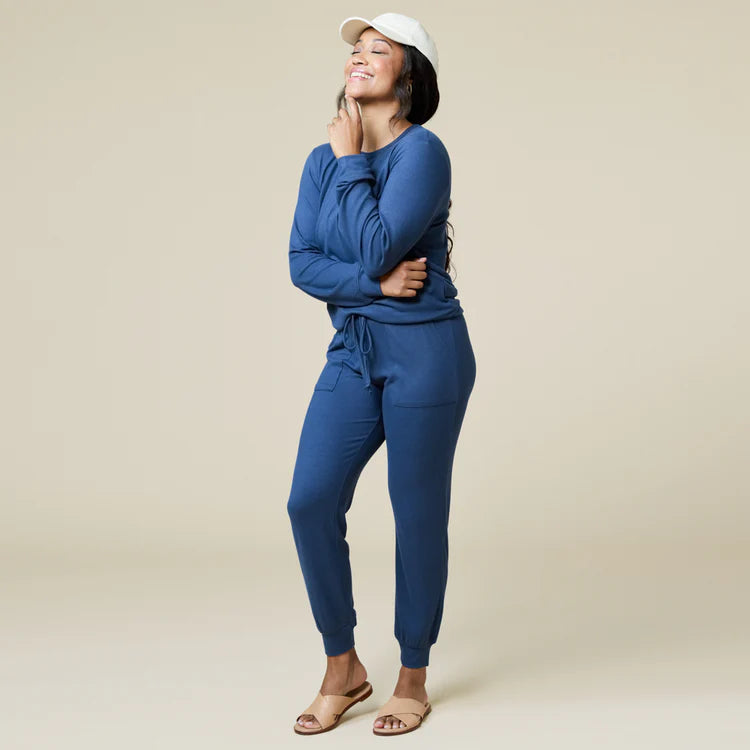 Dream Jersey Crew Neck Lounge Set | Indigo
