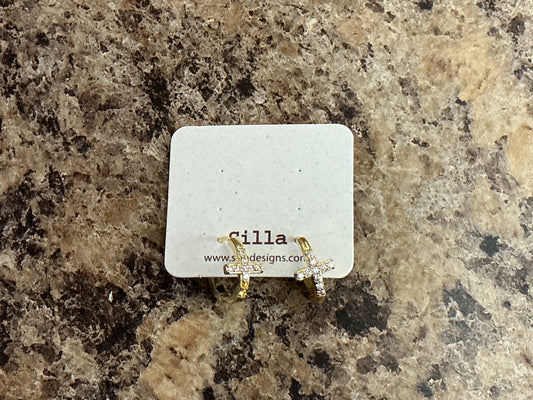 Gold Crystal Cross Hoops