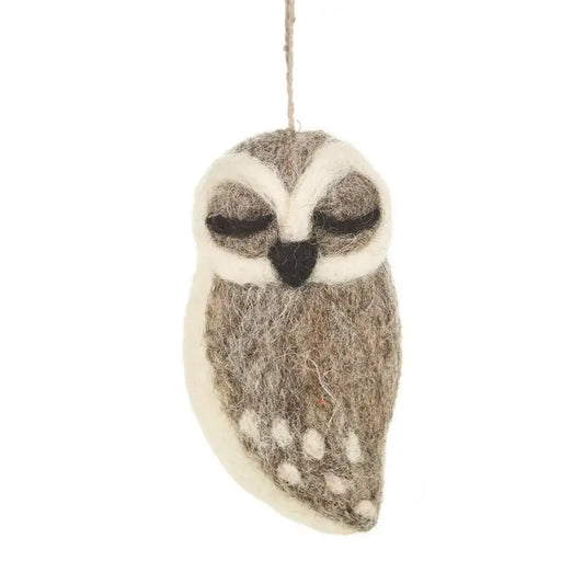 Grey Owl Handmade Hanging Needle Felt Decoration