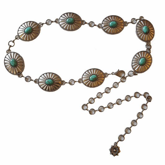 Western Oval Concho Chain Belt with Stones