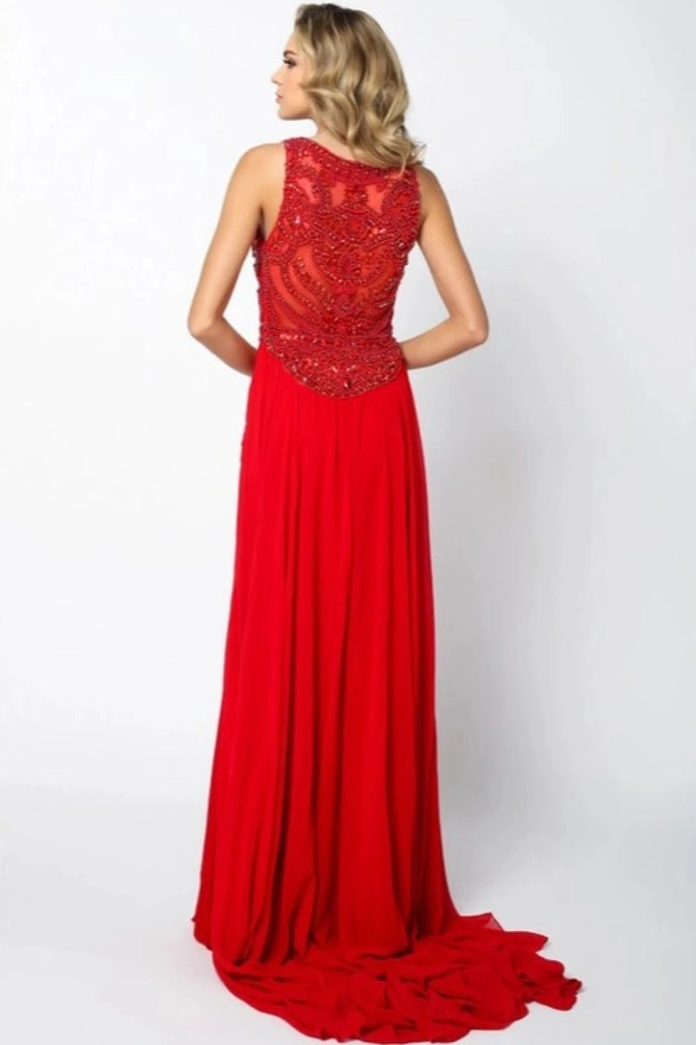 Embellished Bodice Evening Gown with Train