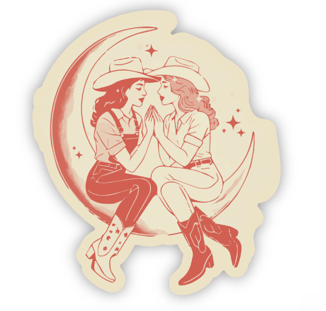 Cowgirl Chicks Hanging in the Moon Sticker