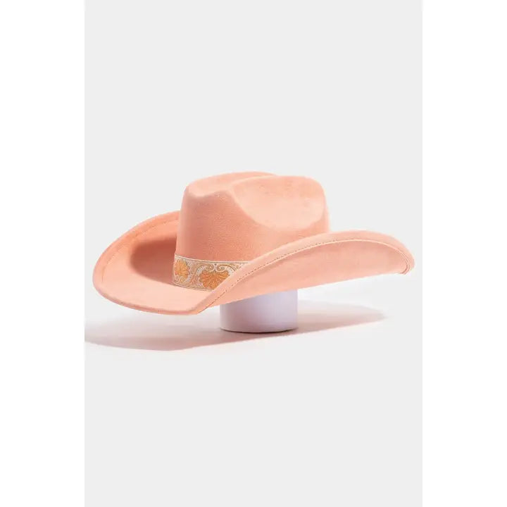 Western Intricate Border Pattern Band Cowboy Hat Pink