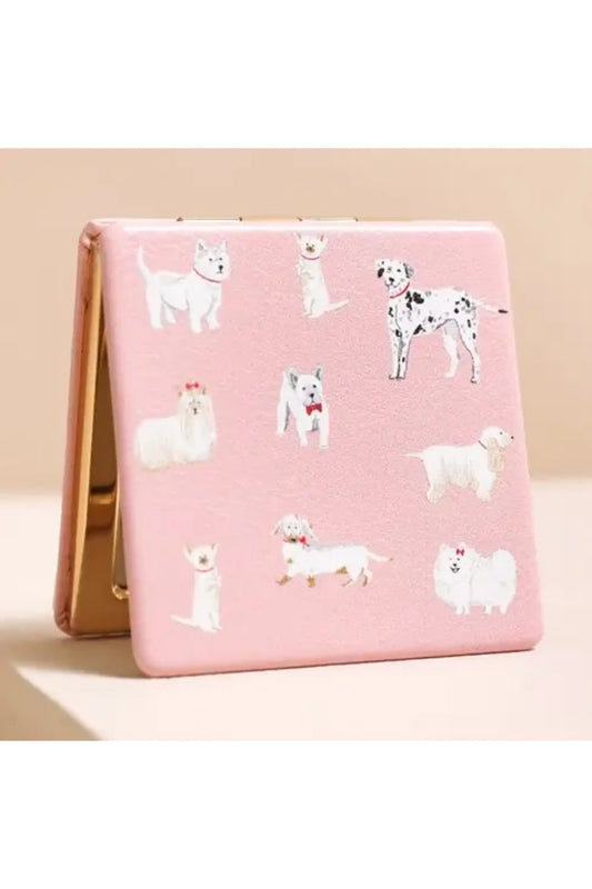 Pink Dog Print Compact Mirror