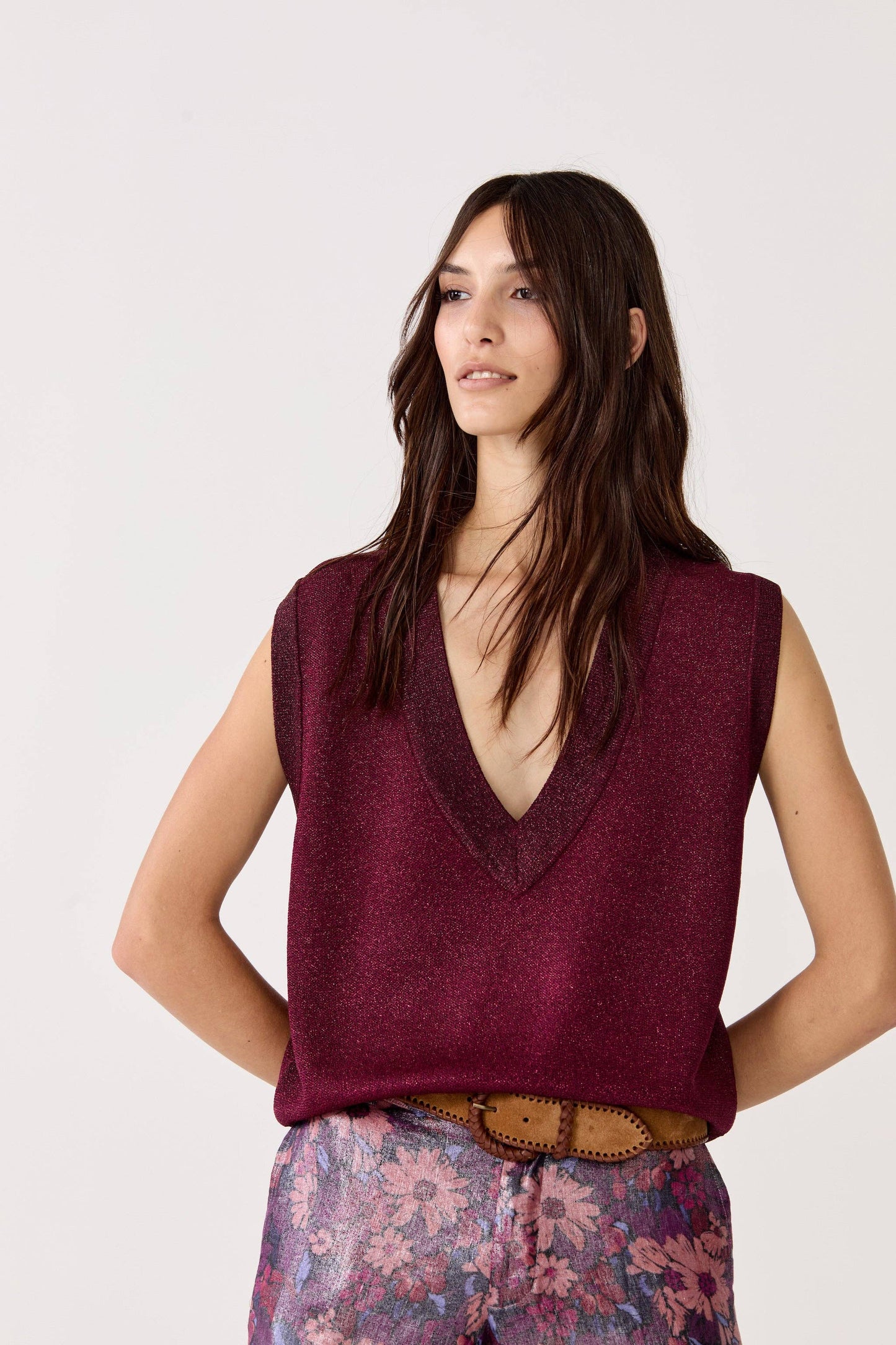 Preppy Lurex Knitted Vest | Rosso